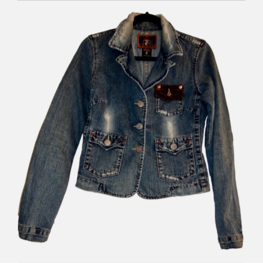 Vintage True Religion Distressed Denim Jean Jacket